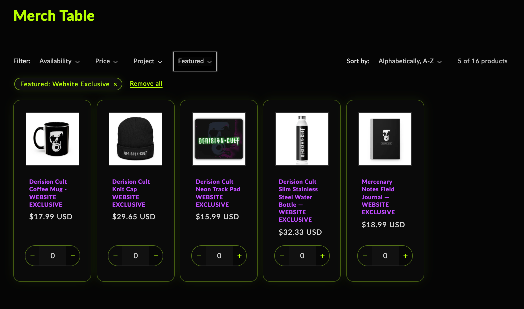 The Merch Table now has Website Exclusives